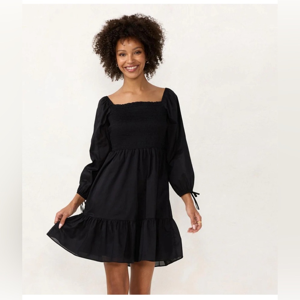 LC Lauren Conrad black smocked bodice mini dress, size M, NEW